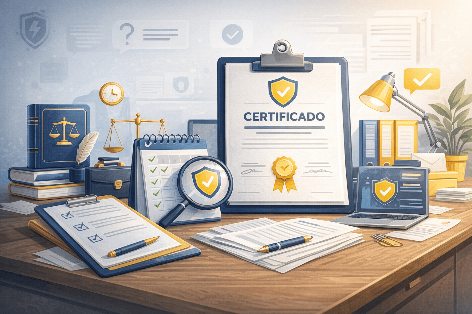 Ilustração sobre certificado, validade e documentação do curso NR10 SEP Reciclagem 16h