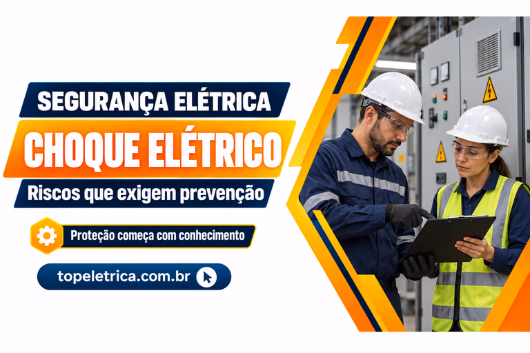 CHOQUE ELÉTRICO: Riscos que exigem prevenção. Fotografia ilustrativa de profissionais planejando a segurança diante de painéis fechados.