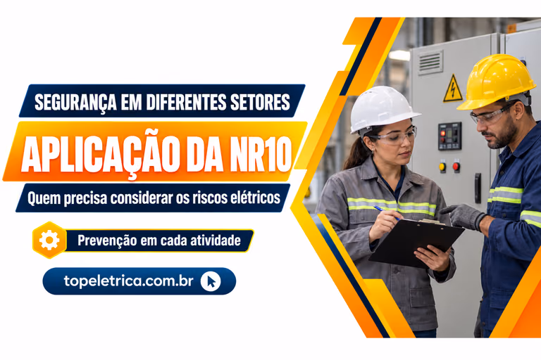 APLICAÇÃO DA NR10: Quem precisa considerar os riscos elétricos. Fotografia ilustrativa de profissionais planejando a segurança diante de painéis fechados.