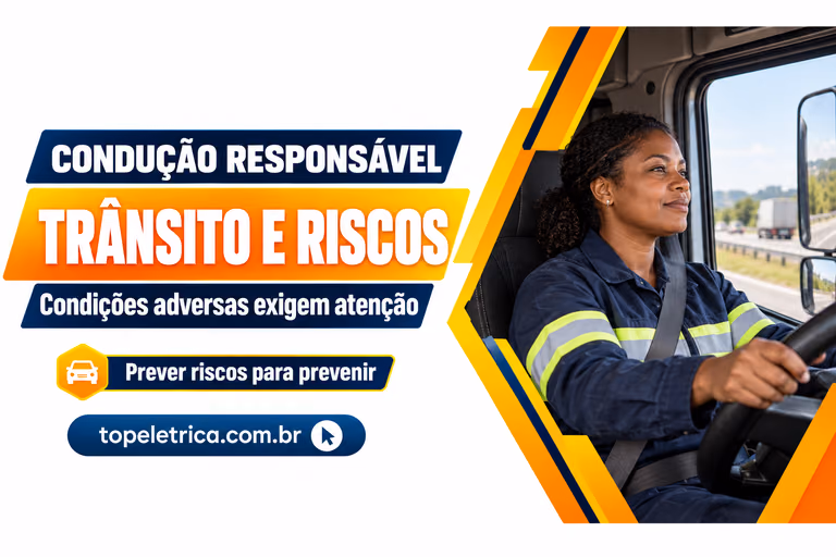 TRÂNSITO E RISCOS: Condições adversas exigem atenção. Fotografia ilustrativa de contexto de condução profissional e segurança viária.