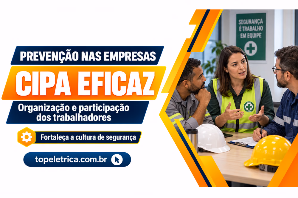 CIPA EFICAZ: Organização e participação dos trabalhadores. Fotografia ilustrativa de reunião de trabalhadores sobre prevenção.