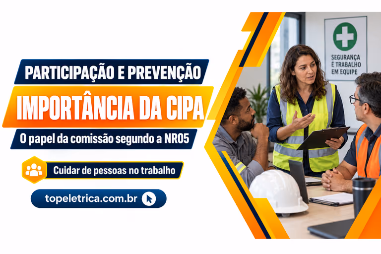 IMPORTÂNCIA DA CIPA: O papel da comissão segundo a NR05. Fotografia ilustrativa de reunião de trabalhadores sobre prevenção.