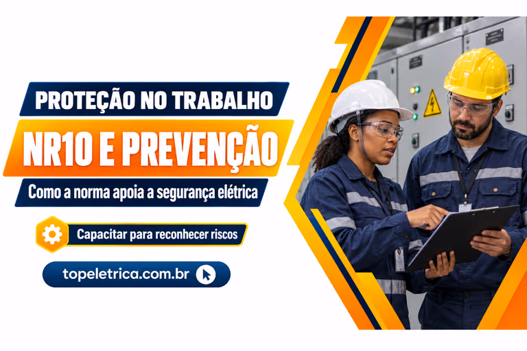 NR10 E PREVENÇÃO: Como a norma apoia a segurança elétrica. Fotografia ilustrativa de profissionais planejando a segurança diante de painéis fechados.