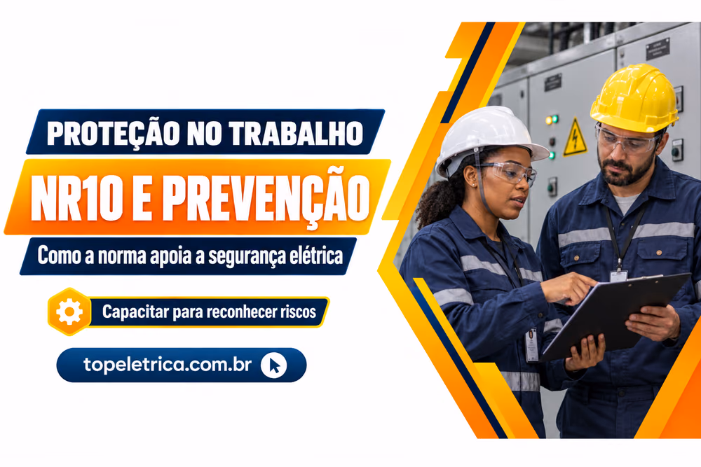 NR10 E PREVENÇÃO: Como a norma apoia a segurança elétrica. Fotografia ilustrativa de profissionais planejando a segurança diante de painéis fechados.