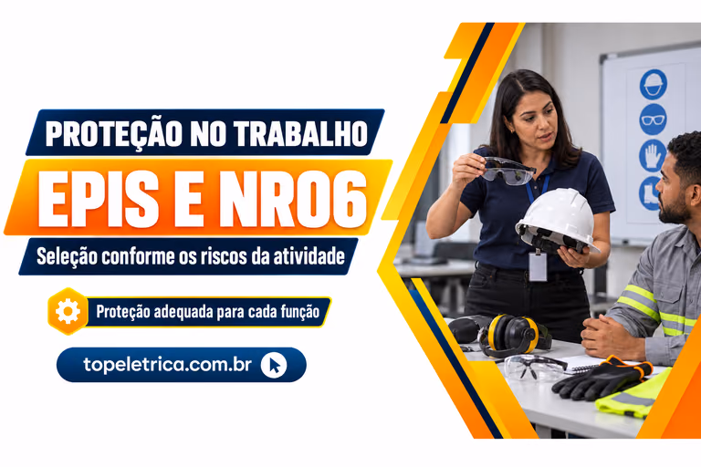 EPIS E NR06: Seleção conforme os riscos da atividade. Fotografia ilustrativa de orientação sobre equipamentos de proteção individual.