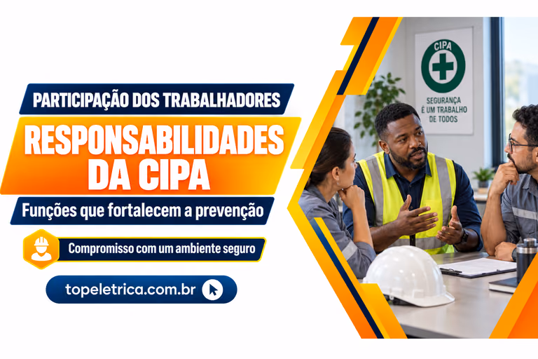 RESPONSABILIDADES DA CIPA: Funções que fortalecem a prevenção. Fotografia ilustrativa de reunião de trabalhadores sobre prevenção.