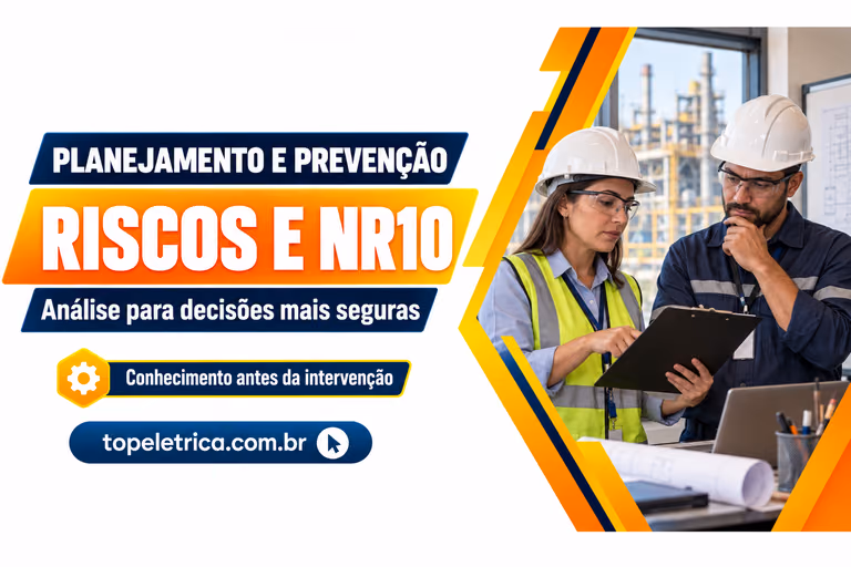RISCOS E NR10: Análise para decisões mais seguras. Fotografia ilustrativa de profissionais avaliando riscos antes do trabalho.