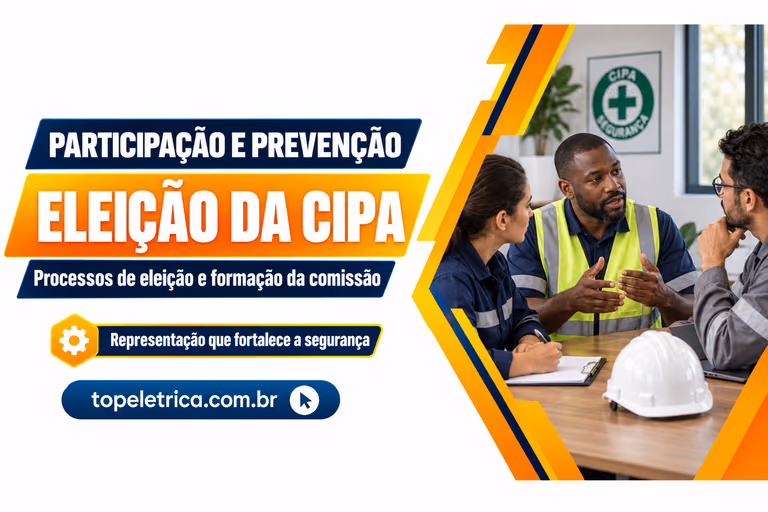 ELEIÇÃO DA CIPA: Processos de eleição e formação da comissão. Fotografia ilustrativa de reunião de trabalhadores sobre prevenção.