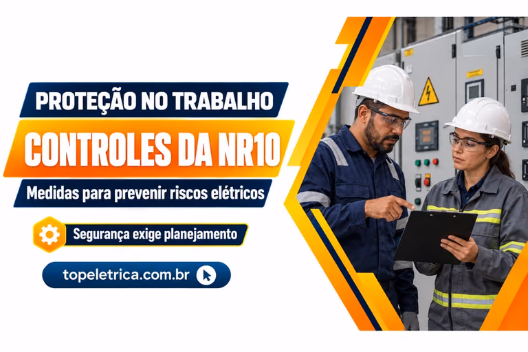 CONTROLES DA NR10: Medidas para prevenir riscos elétricos. Fotografia ilustrativa de profissionais planejando a segurança diante de painéis fechados.