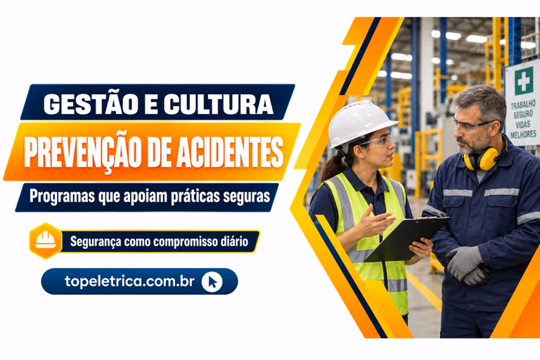 PREVENÇÃO DE ACIDENTES: Programas que apoiam práticas seguras. Fotografia ilustrativa de orientação de segurança no ambiente de trabalho.