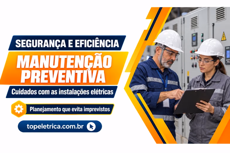 MANUTENÇÃO PREVENTIVA: Cuidados com as instalações elétricas. Fotografia ilustrativa de profissionais planejando a segurança diante de painéis fechados.