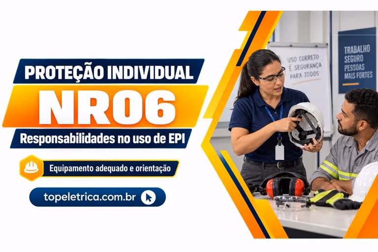NR06: Responsabilidades no uso de EPI. Fotografia ilustrativa de orientação sobre equipamentos de proteção individual.