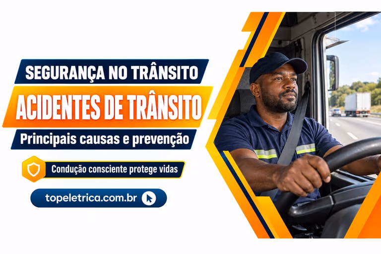 ACIDENTES DE TRÂNSITO: Principais causas e prevenção. Fotografia ilustrativa de contexto de condução profissional e segurança viária.