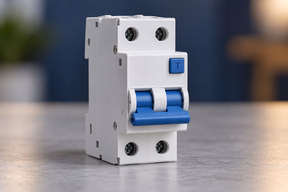 Dispositivo diferencial residual isolado, com alavanca e botão de teste, sem ligação elétrica.